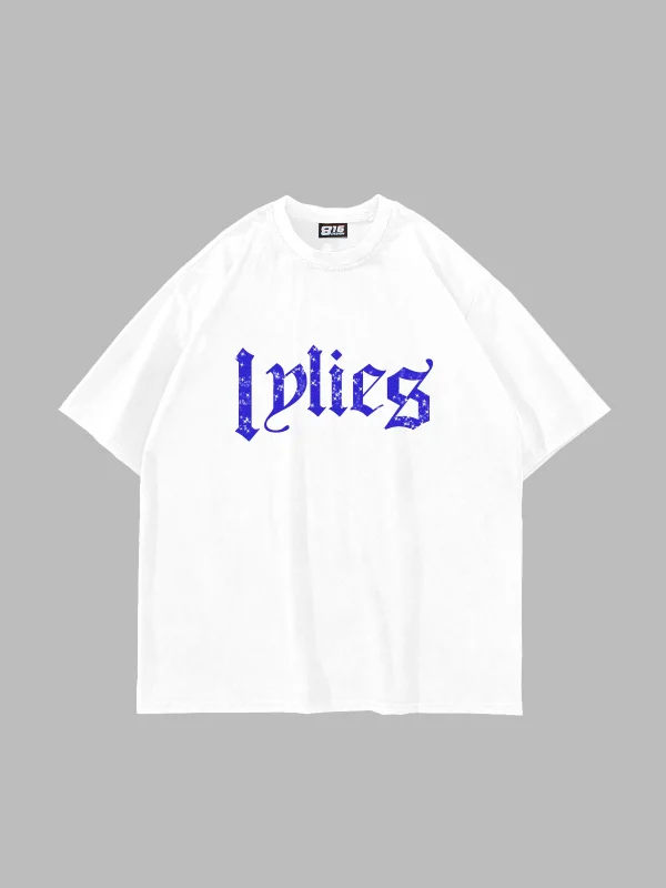 Lylies Mavi Taş Baskılı Oversize Unisex Beyaz Tshirt