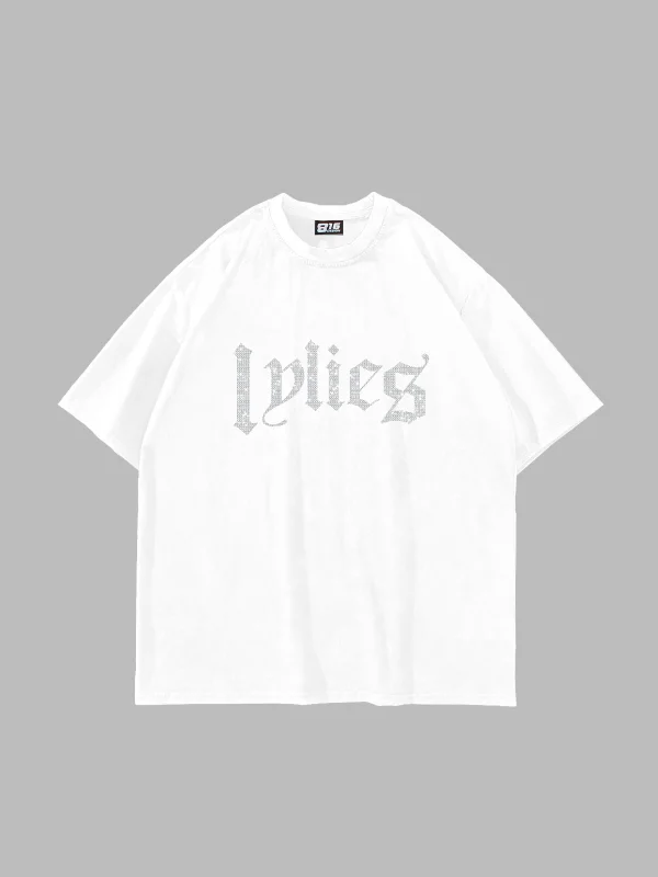 Lylies Taş Baskı Oversize Unisex Beyaz Tshirt