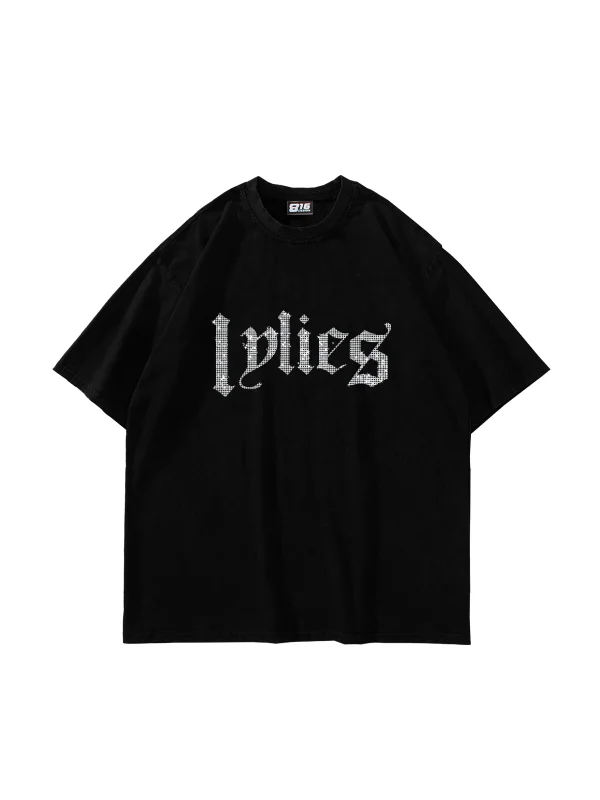 Lylies Taş Baskı Oversize Unisex Siyah Tshirt