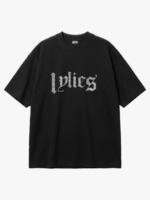 Lylies Taş Baskı Oversize Unisex Siyah Tshirt