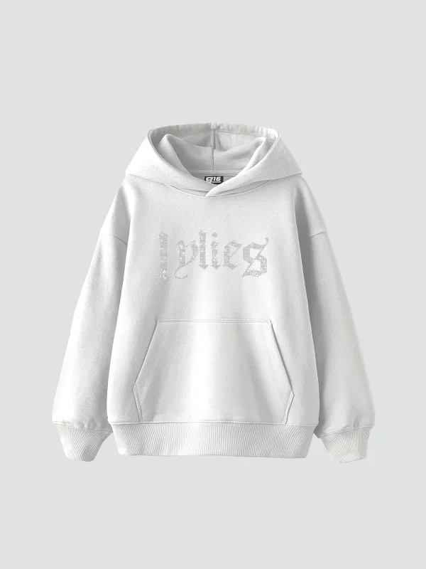 Lylies Taş Baskılı Oversize Unisex Beyaz Hoodie
