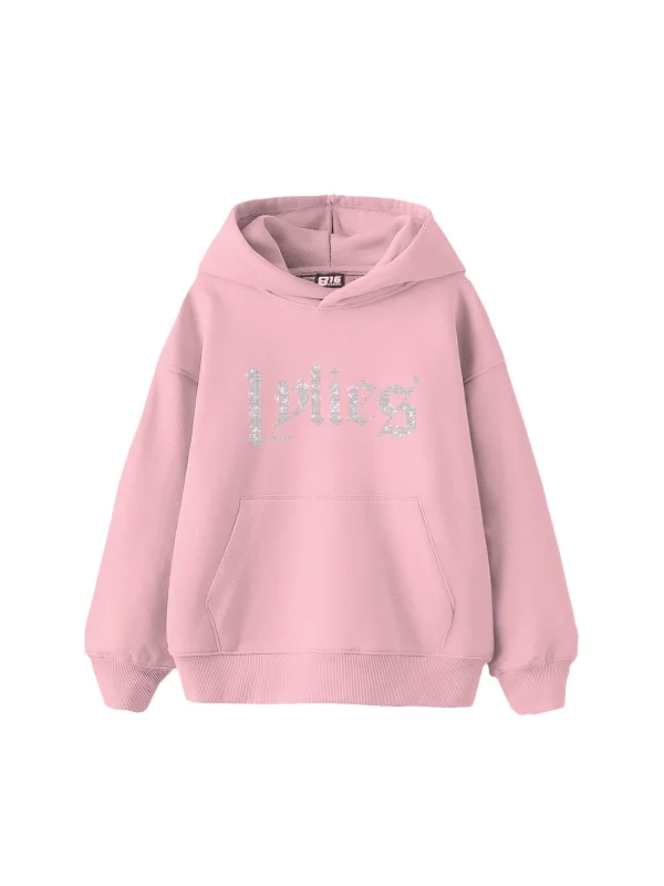Lylies Taş Baskılı Oversize Unisex Pembe Hoodie