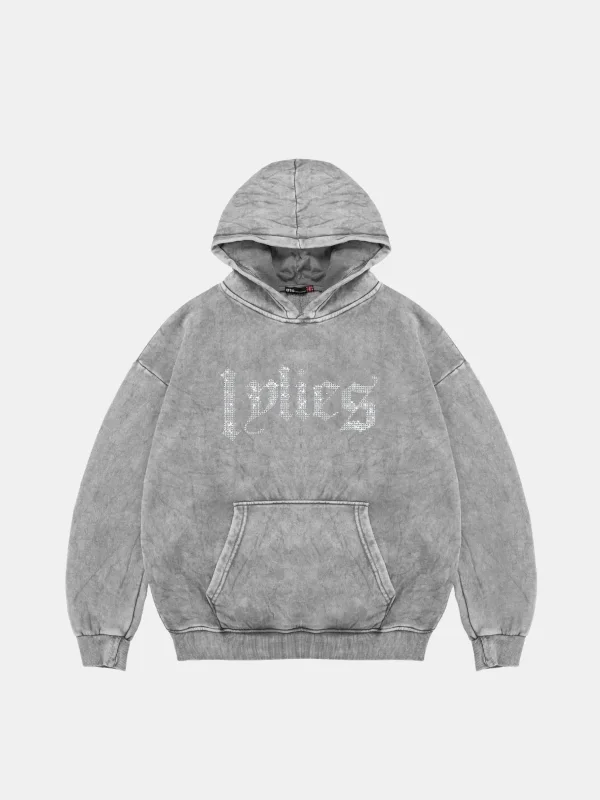 Lylies Taş Baskılı Oversize Unisex Yıkamalı Beyaz Hoodie