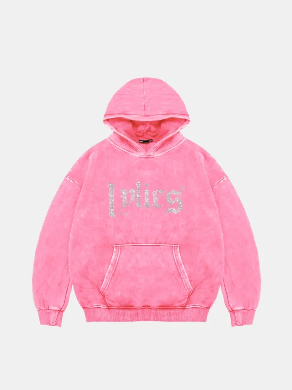 Lylies Taş Baskılı Oversize Unisex Yıkamalı Pembe Hoodie