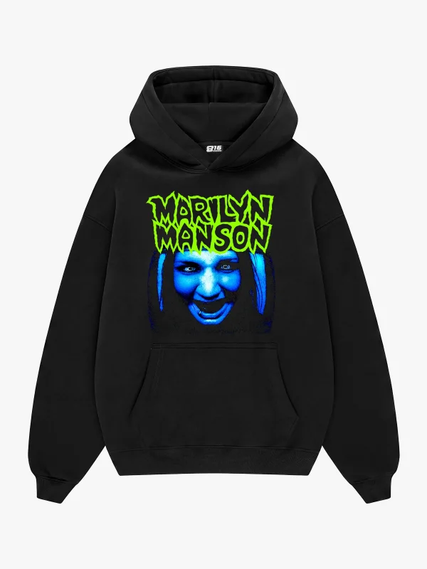 M. Manson Baskılı Siyah Oversize Unisex Hoodie