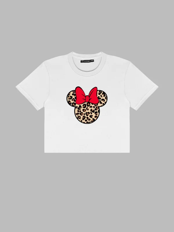 M. Mouse Baskılı Beyaz Crop Top