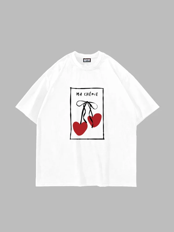 Ma Cherie Baskılı Oversize Unisex Beyaz Tshirt