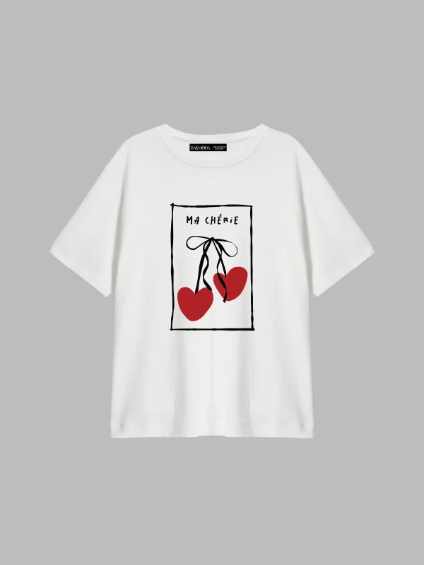 Ma Cherie Baskılı Relaxed Fit Beyaz Kadın Tshirt