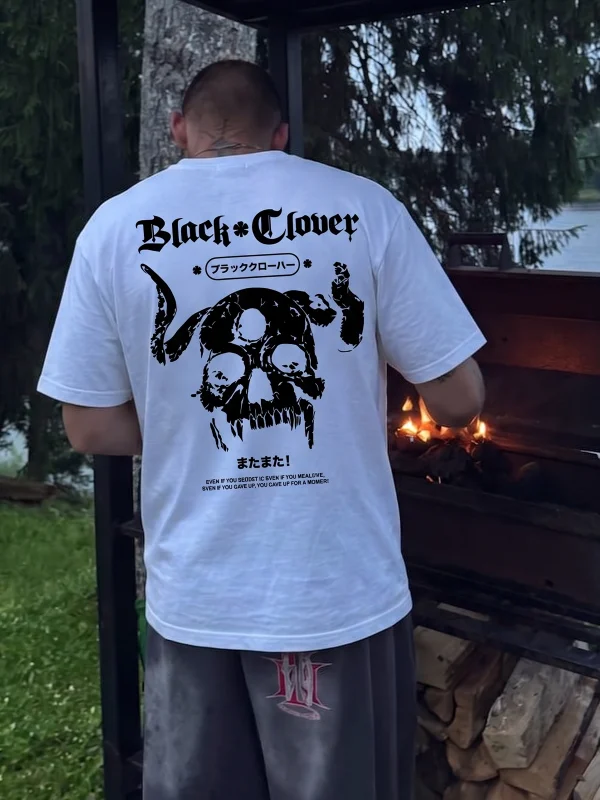 Anime Demon Skull Baskılı Beyaz Oversize Tshirt