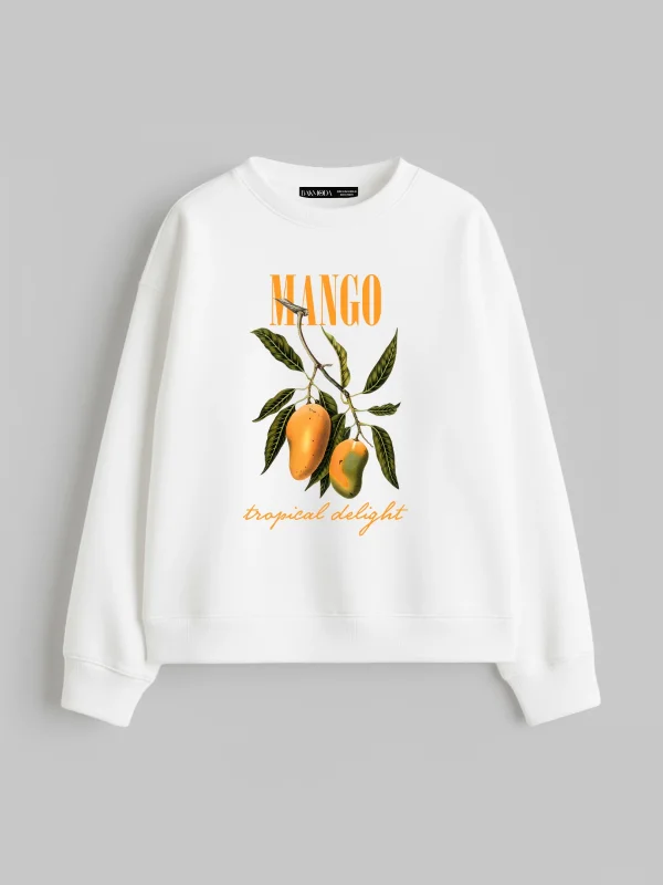 Mango Tropical Delight Baskılı Kapüşonsuz Relaxed Fit Kadın Beyaz Sweatshirt