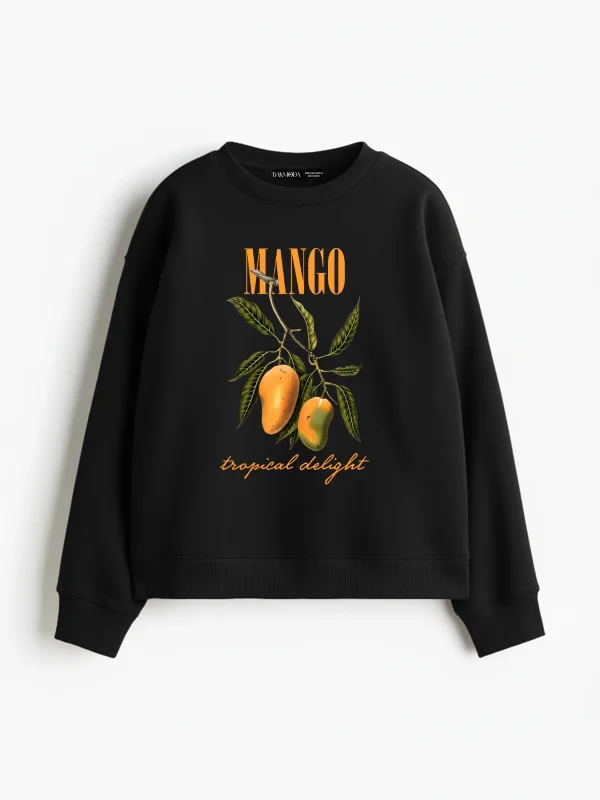 Mango Tropical Delight Baskılı Kapüşonsuz Relaxed Fit Kadın Siyah Sweatshirt
