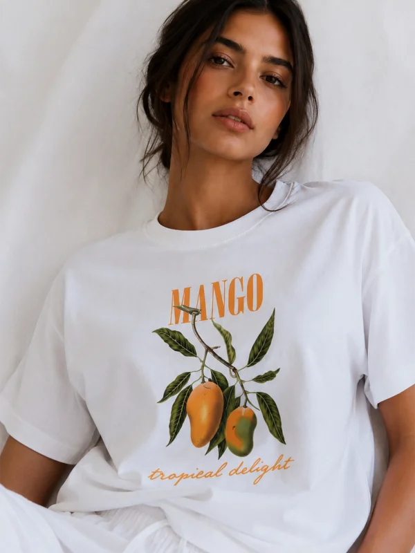 Mango Tropical Delight Baskılı Relaxed Fit Beyaz Kadın Tshirt