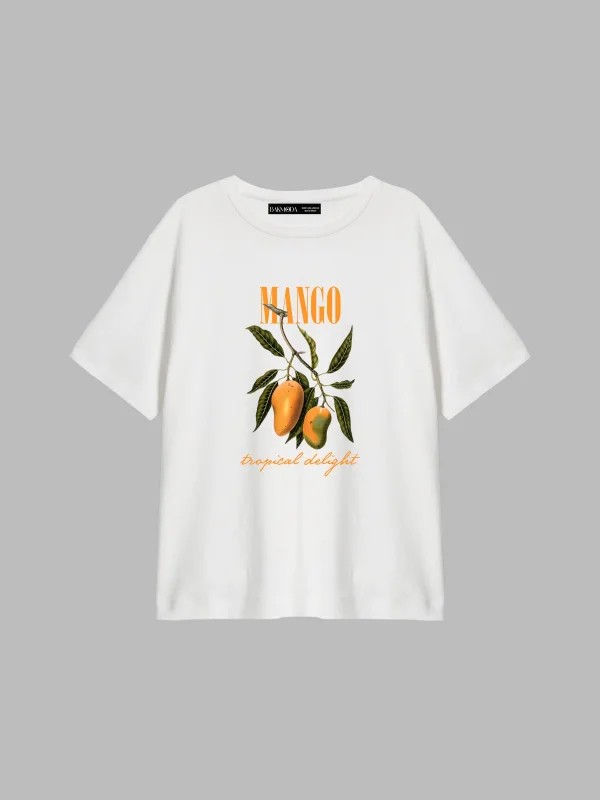 Mango Tropical Delight Baskılı Relaxed Fit Beyaz Kadın Tshirt