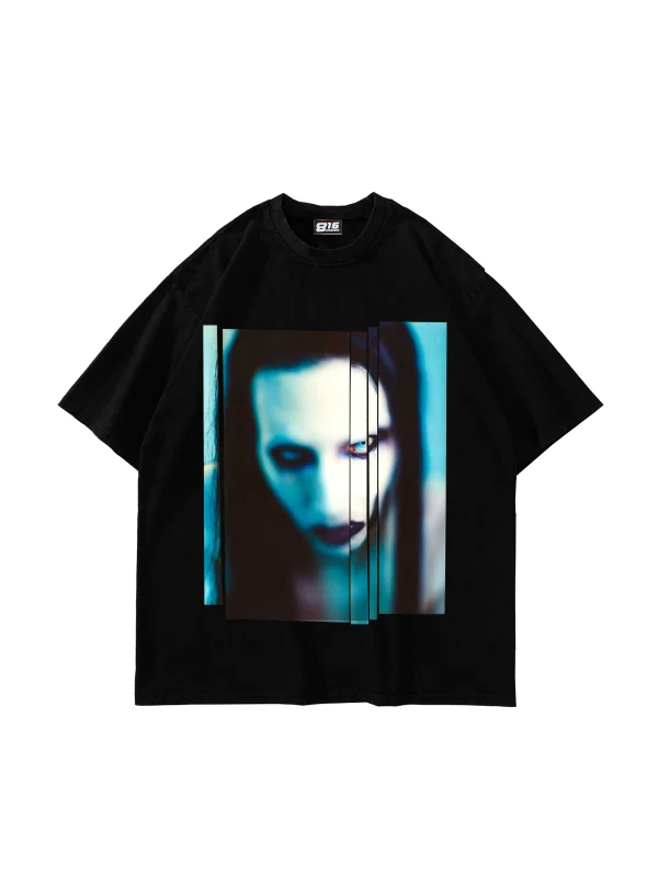 Marilyn Manson Baskılı Siyah Oversize Tshirt