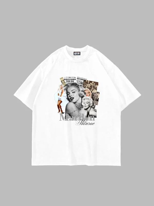 Marilyn Monroe Baskılı Oversize Unisex Beyaz Tshirt