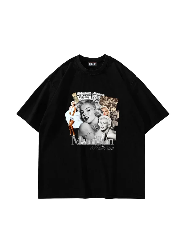 Marilyn Monroe Baskılı Oversize Unisex Siyah Tshirt
