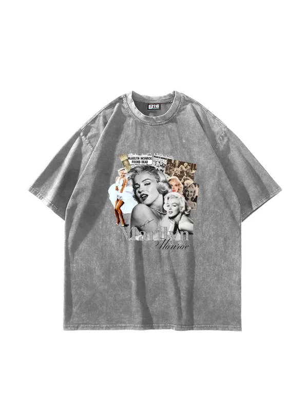 Marilyn Monroe Baskılı Oversize Unisex Yıkamalı Beyaz Tshirt