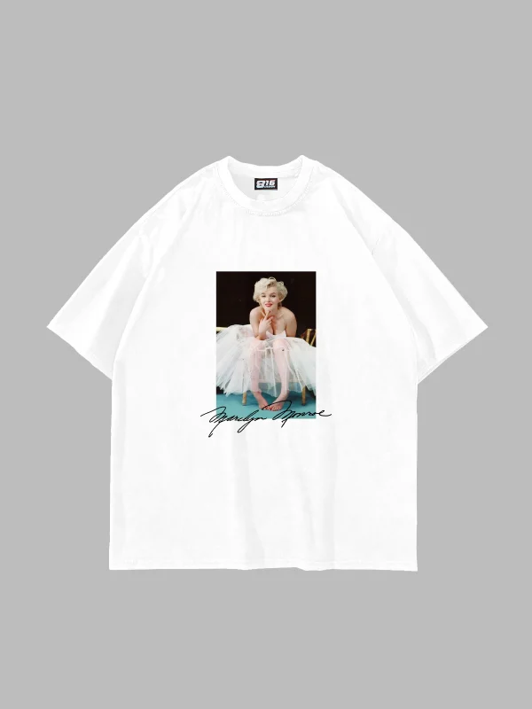 Marilyn Monroes Beauty Baskılı Oversize Unisex Beyaz Tshirt