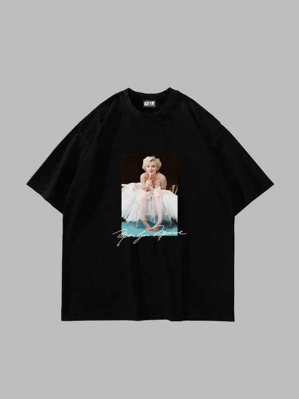 Marilyn Monroes Beauty Baskılı Oversize Unisex Siyah Tshirt