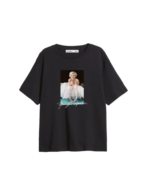 Marilyn Monroes Beauty Baskılı Relaxed Fit Siyah Kadın Tshirt
