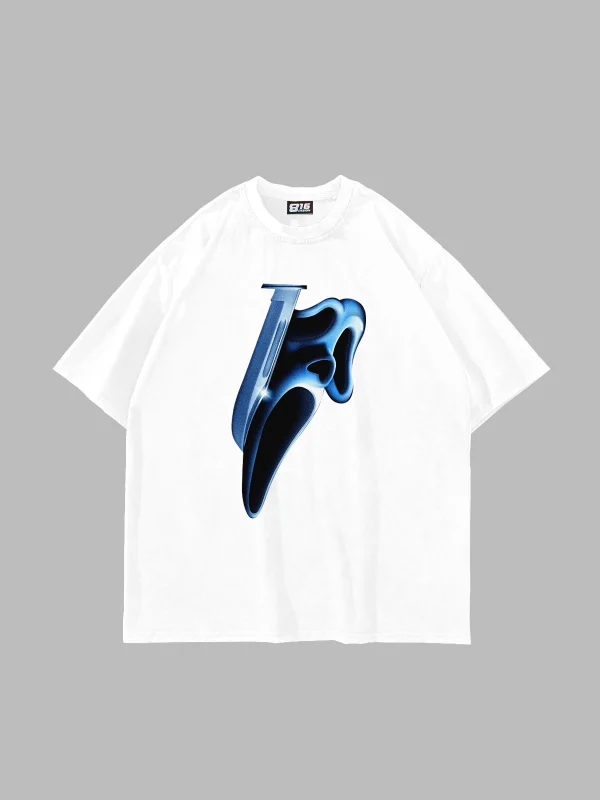 Mask Baskılı Beyaz Unisex Oversize Tshirt