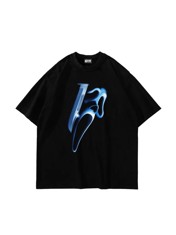 Mask Baskılı Siyah Unisex Oversize Tshirt