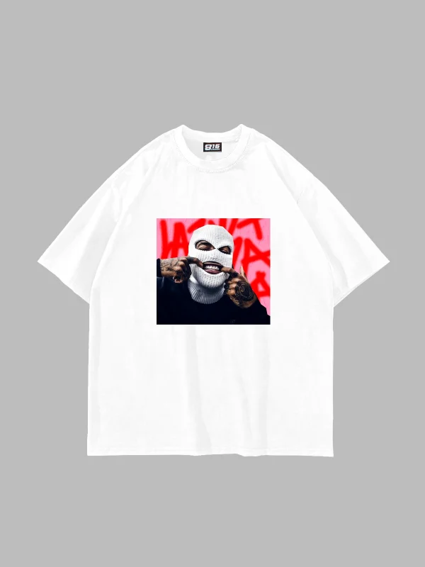 Masked Man Baskılı Oversize Unisex Beyaz Tshirt