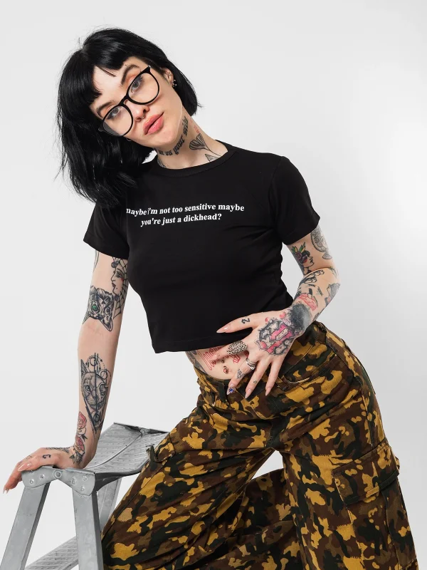 Maybe Im Not Yazı Baskılı Siyah Crop Top