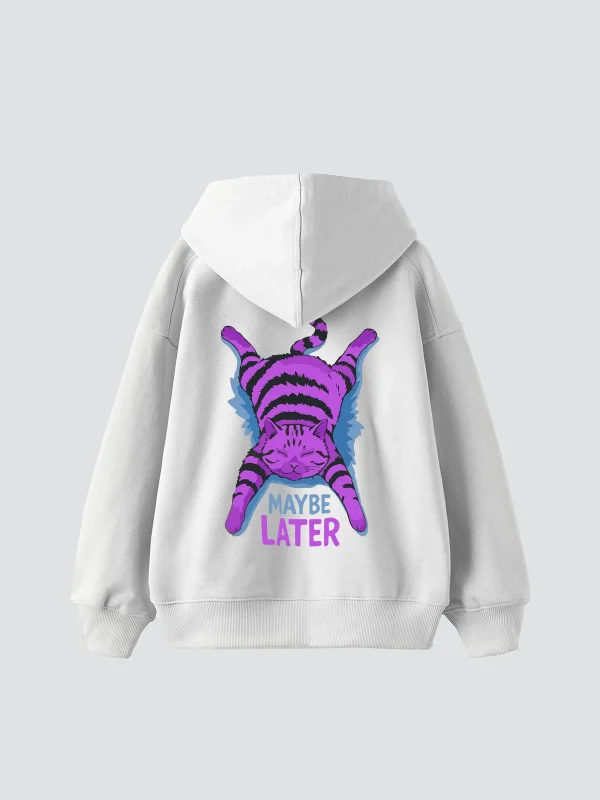 Maybe Later Baskılı Oversize Unisex Beyaz Hoodie