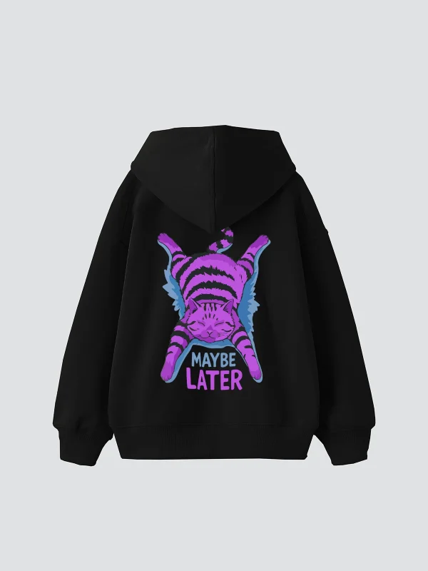 Maybe Later Baskılı Oversize Unisex Siyah Hoodie