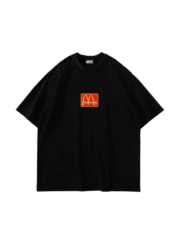 Mc. Cactus Baskılı Oversize Unisex Premium Siyah Tshirt