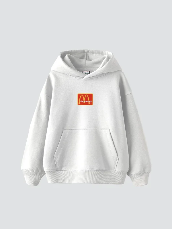 Mc. Cactus Jack Baskılı Oversize Unisex Premium Beyaz Hoodie