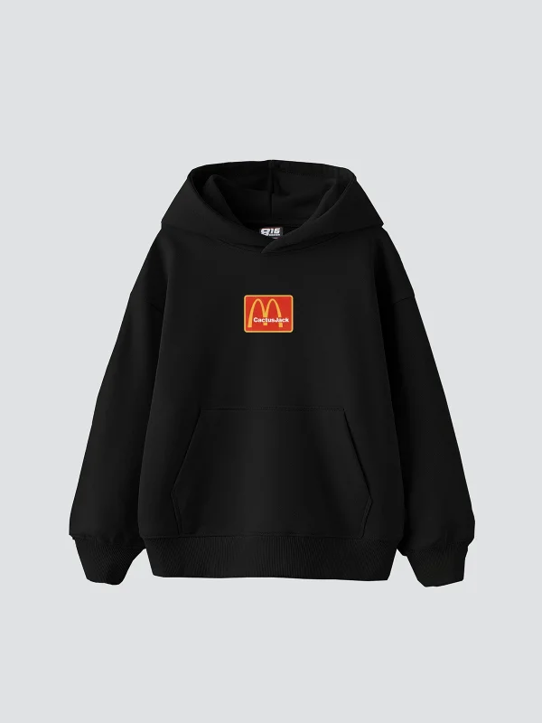 Mc. Cactus Jack Baskılı Oversize Unisex Premium Siyah Hoodie