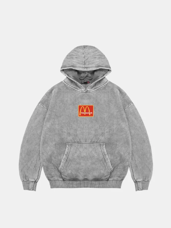 Mc. Cactus Jack Baskılı Oversize Unisex Premium Yıkamalı Beyaz Hoodie