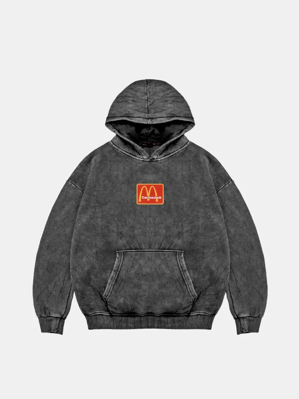 Mc. Cactus Jack Baskılı Oversize Unisex Premium Yıkamalı Siyah Hoodie