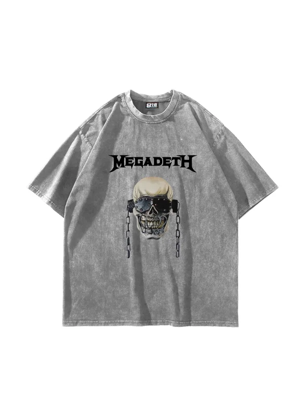 Megadeth Baskılı Beyaz Yıkamalı Unisex Oversize Tshirt