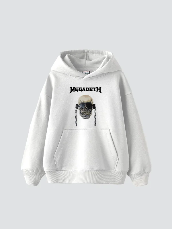 Megadeth Baskılı Oversize Unisex Beyaz Hoodie