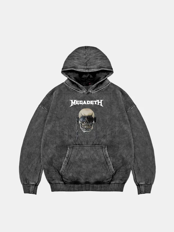 Megadeth Baskılı Oversize Unisex Yıkamalı Siyah Hoodie