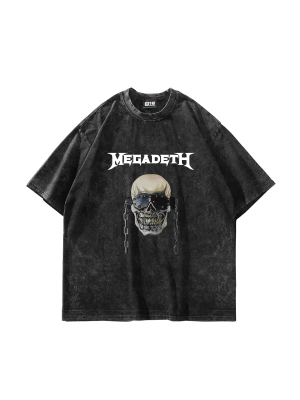 Megadeth Baskılı Siyah Yıkamalı Unisex Oversize Tshirt