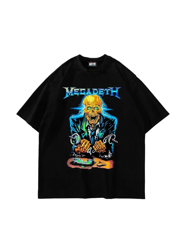 Megadeth Electric Baskılı Siyah Oversize Tshirt