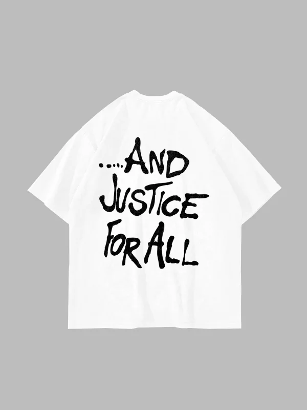 Metallica And Justice For All Baskılı Oversize Unisex Beyaz Tshirt