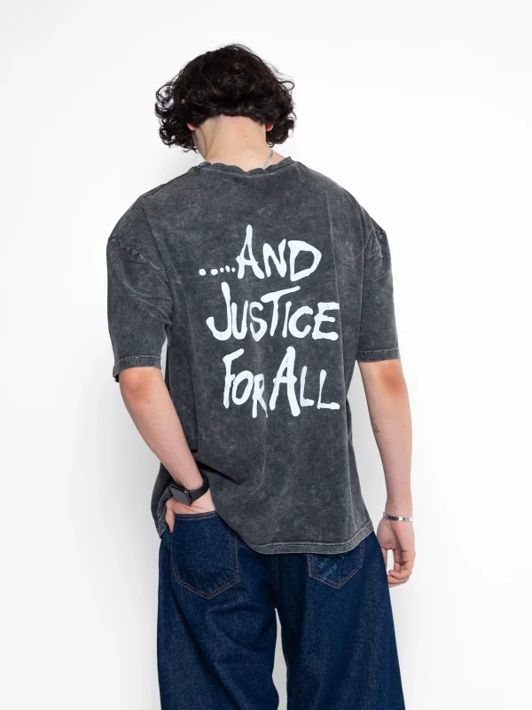 Metallica And Justice For All Baskılı Oversize Unisex Yıkamalı Siyah Tshirt