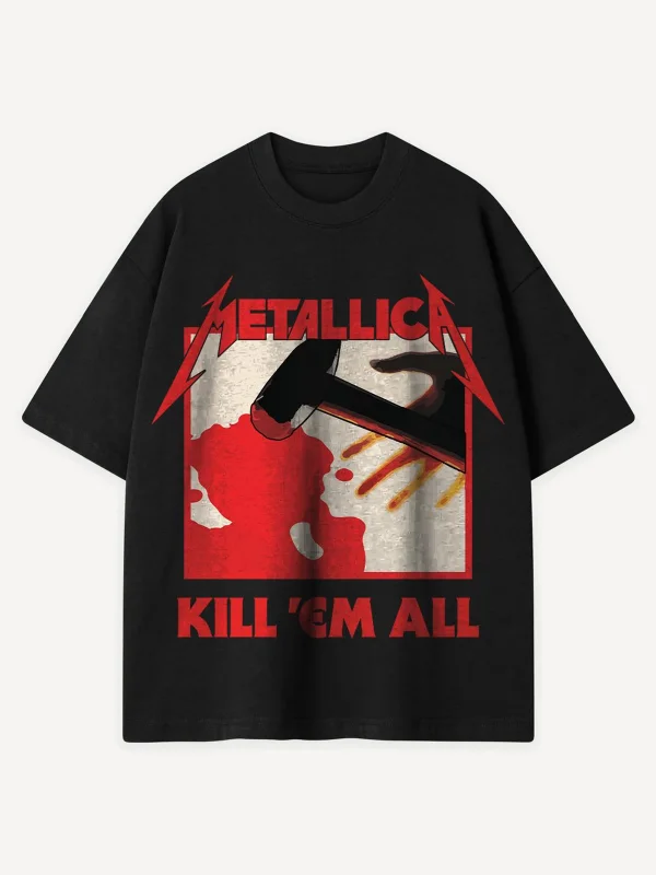 Metallica Kill Em All Baskılı Siyah Oversize Tshirt