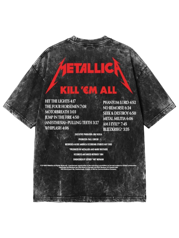 Metallica K. Em All Baskılı Yıkamalı Siyah Oversize Tshirt