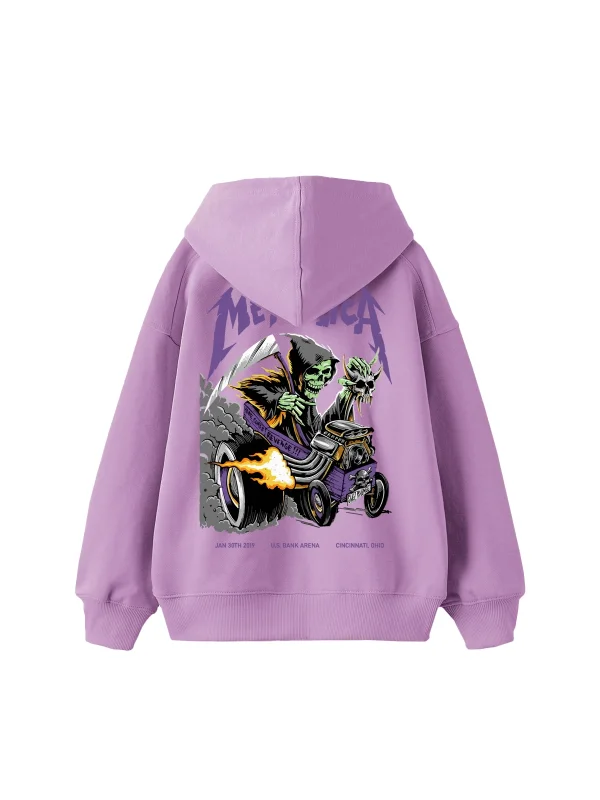 Metallica Mor Sırt Baskılı Mor Oversize Kapüşonlu Hoodie