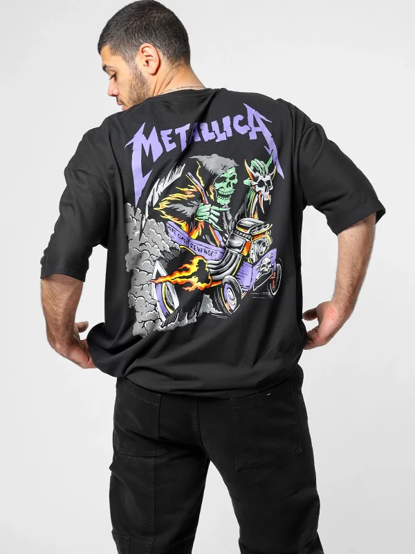 Metallica Mor Sırt Baskılı Unisex Oversize Siyah Tshirt