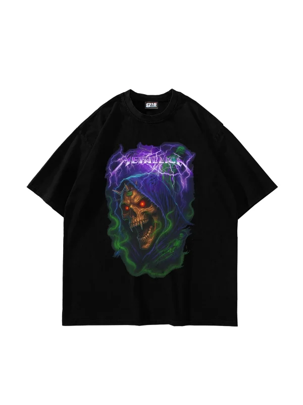 Metallica Purple Baskılı Oversize Unisex Siyah Tshirt