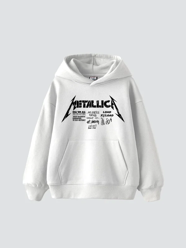 Metallica Road Reload Baskılı Oversize Unisex Beyaz Hoodie