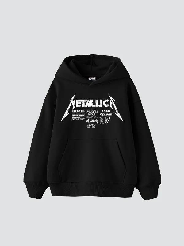 Metallica Road Reload Baskılı Oversize Unisex Siyah Hoodie