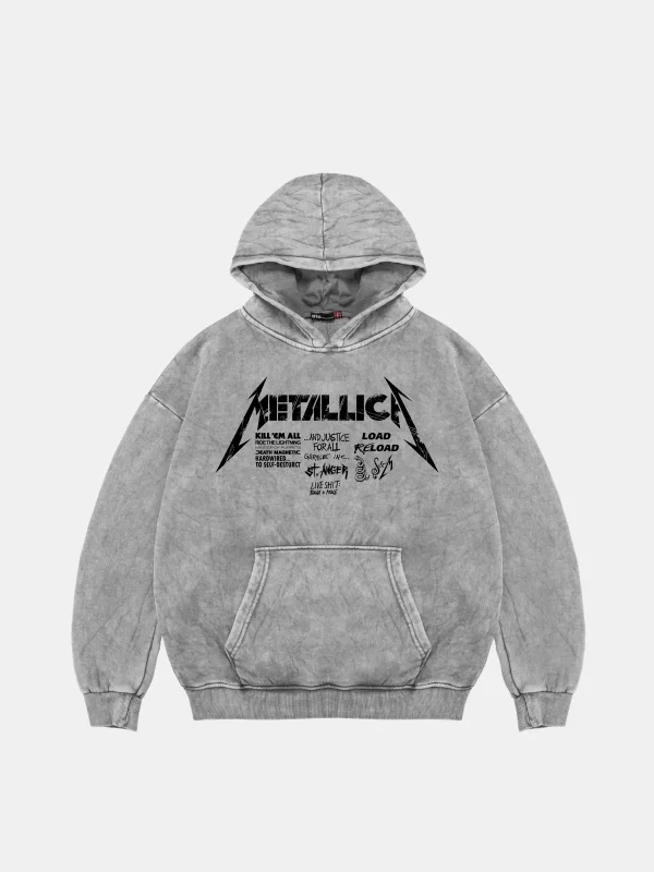 Metallica Road Reload Oversize Unisex Yıkamalı Beyaz Hoodie